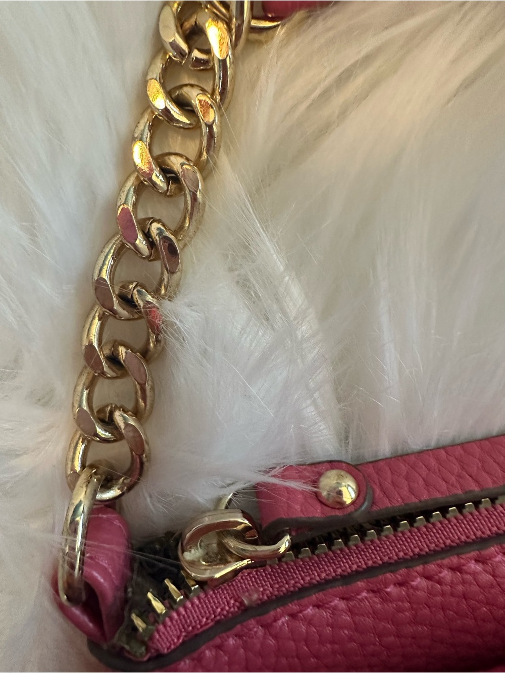 Like New Nanette Lepore Raspberry Pink Vegan Leather Crossbody Gold Chain - Picture 6 of 13